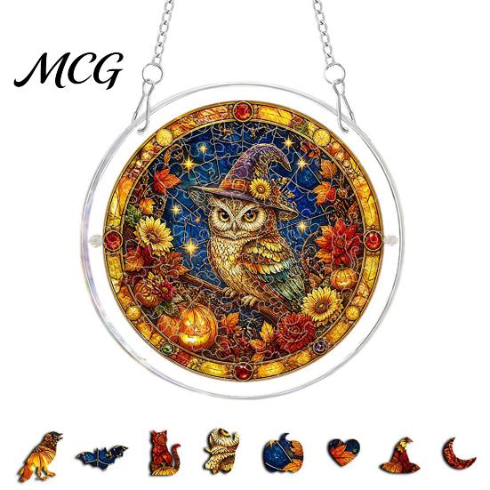 Acrylic Halloween Puzzle Suncatcher, 7.87 Inch Sun Catcher Window Cute Decorations Hanging Ornament, Ideal for Gifting and Home Decor Ornament