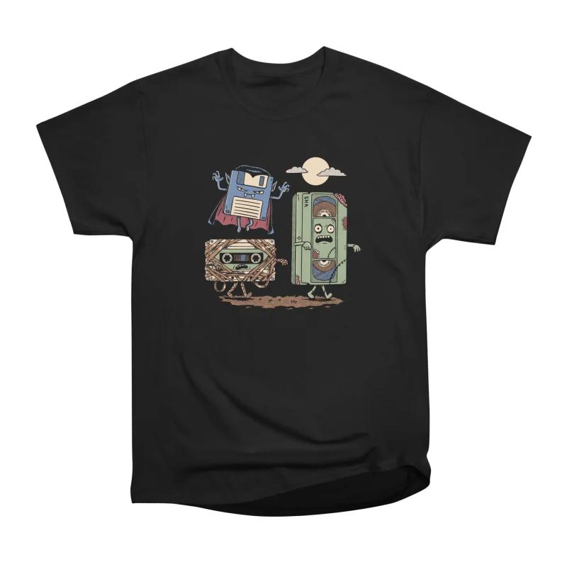 Men Casual Shirts Short Sleeves RETRO MONSTERS Black Tees Oversized T-shirts