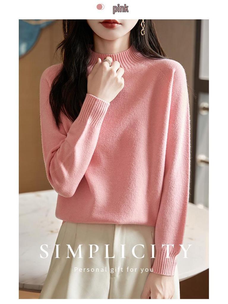 Женский очень толстый бесшовный вязаный свитер - Цельный, с полувысоким воротником, длинным рукавом, свободного кроя, облегающий базовый слой, дизайн 2025