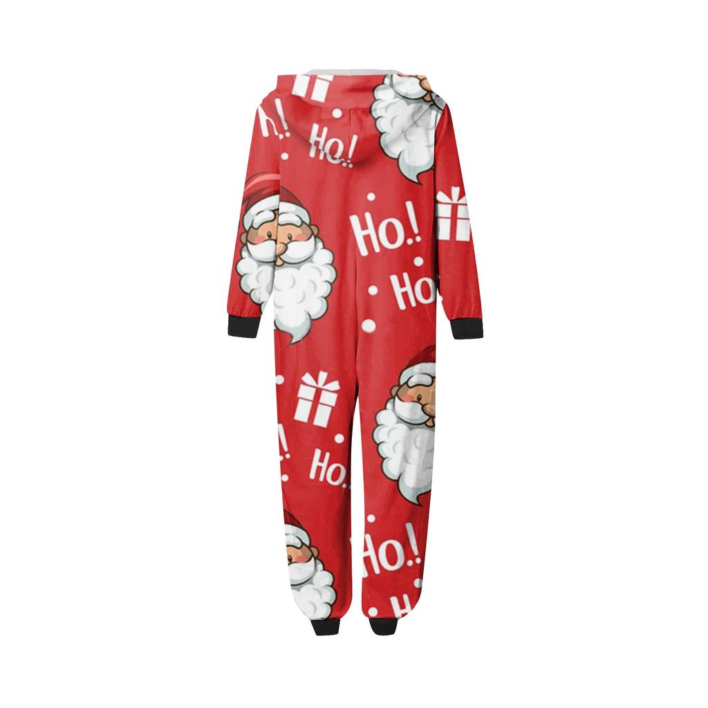 Christmas Print Family Matching Hooded Long Sleeved Zippered Jumpsuit Set