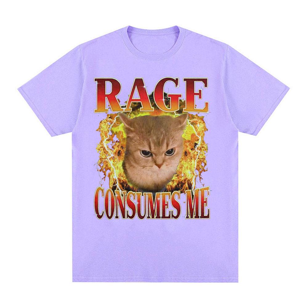 Rage Consumes Me Chaotic Meme T Shirt Funny Angry Cat Fire Graphic Tshirts Unisex Women Clothing Cotton Casual Short Sleeve Tshirt