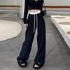 Черные спортивные штаны женские весна 2025 новые свободные повседневные спортивные штаны с высокой талией драпированные прямые широкие брюки