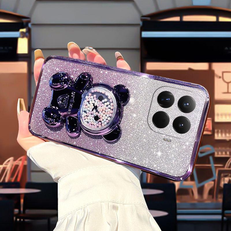 Чехол для Xiaomi 17T Pro с градиентом, 3D-медведь, складная подставка-кронштейн, роскошный, тонкий, с покрытием, блестящий, для девочек, задняя крышка для Xiaomi 17T
