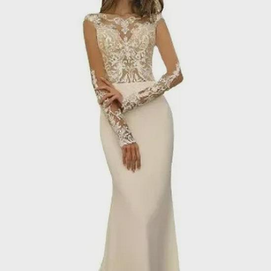 Elegant European-American High Waist Backless Lace Fishtail Wedding Dress