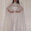 Women Evening Dress Shiny Sequin Half High Collar Big Hem Thin See-through Mesh Bat Sleeves Solid Color Oversized Big Hem Party Prom Maxi Dress