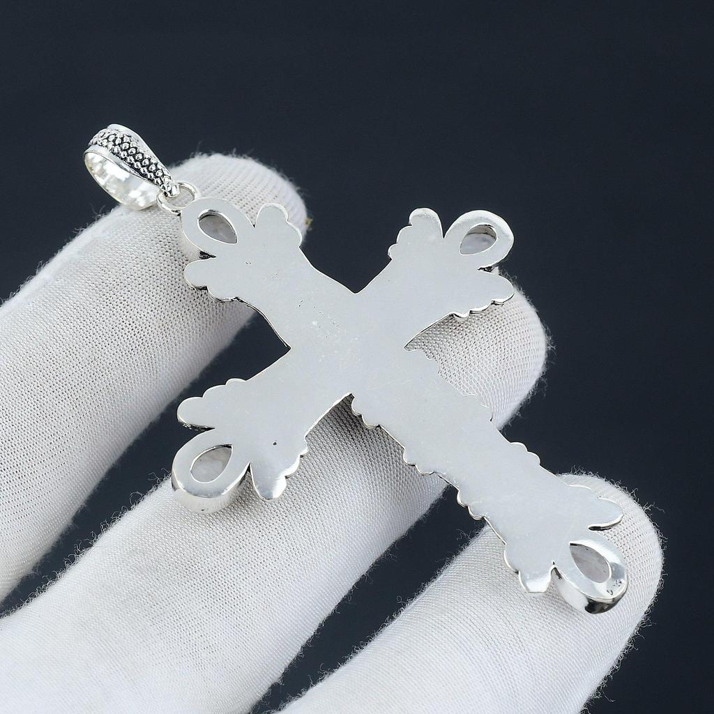 Радуга Лунный Камень Драгоценный Камень Лунный Камень Драгоценный Камень Ручной Работы Стерлингового Серебра 925 Крест Подвеска Для Подарков Подвеска Для Нее Для Женщин Ювелирные Изделия