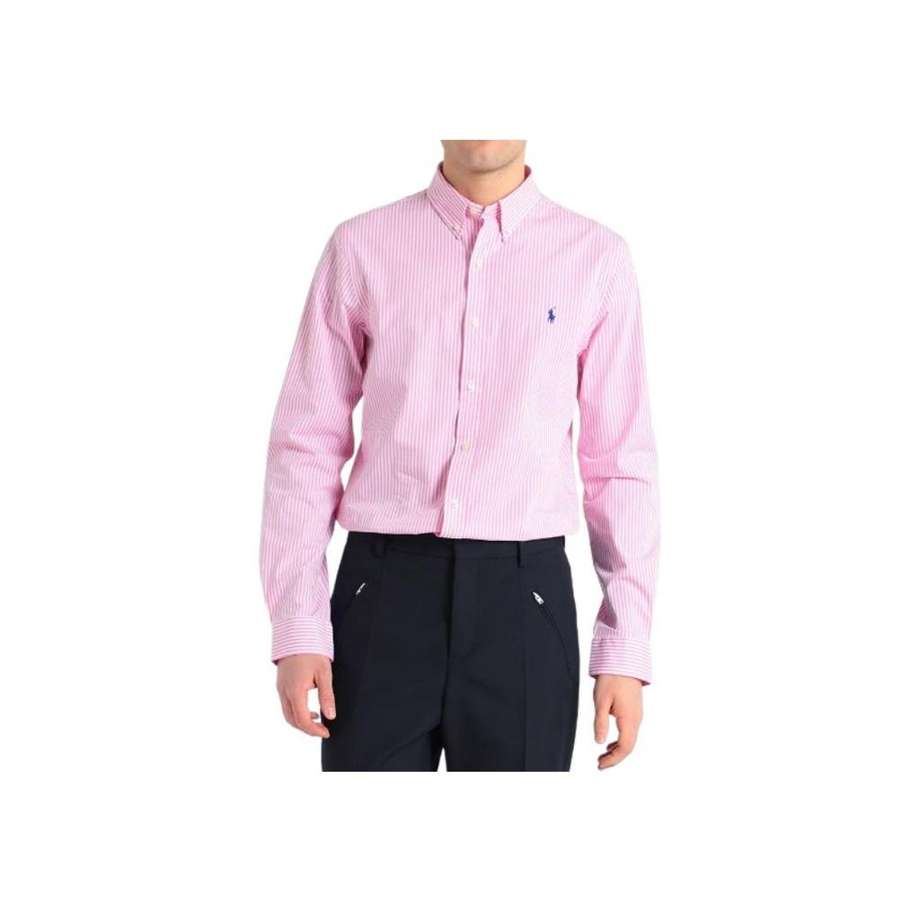 Polo Ralph Lauren Рубашка мужская поплин в полоску с вышивкой пони, с длинным рукавом, розовая 712818501-001