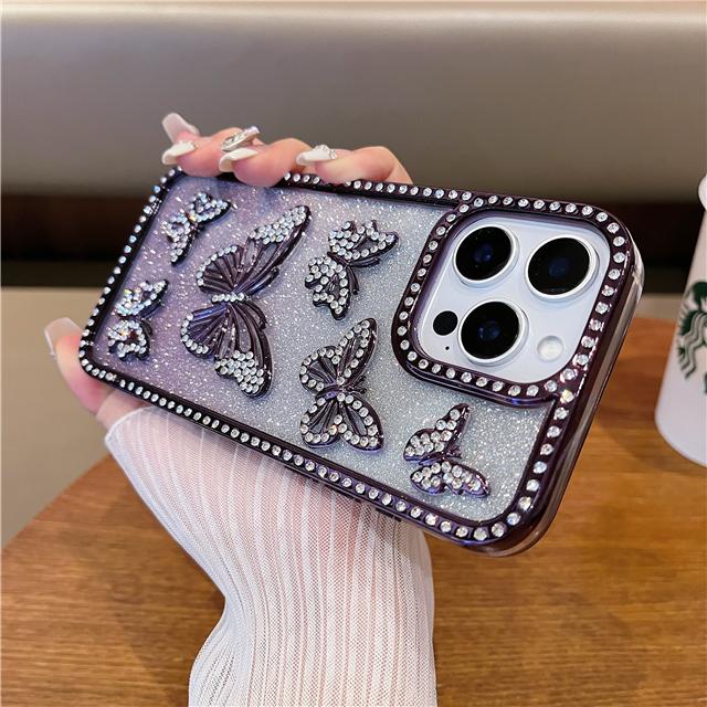 Роскошный чехол для телефона с блестками и бабочкой с гальваническим покрытием для iPhone 16 Pro Max для iPhone 11 12 13 14 15 16 Plus с покрытием из стразов