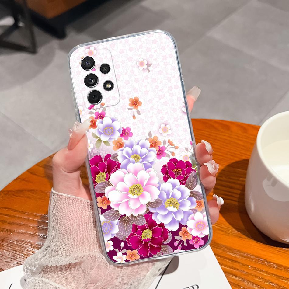 Чехол для Samsung Galaxy A72 A73 Простой чехол с рисунком цветка для Samsung A 72 A 73 Мягкий ТПУ Силиконовый Защита от падения Прозрачный корпус телефона