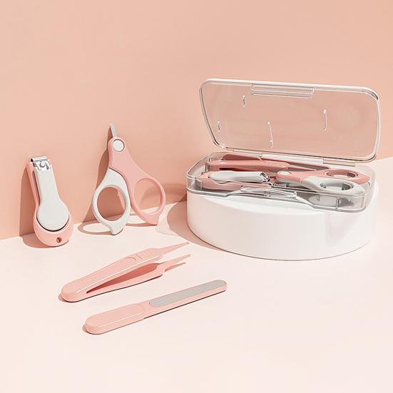 Non-sharp Nail Clipper 4Pcs/Set Baby Kit, with Clipper, Scissors, Tweezers, File, Finger Cutter Storage Case, Manicure Pedicure Grooming Tools Kit for