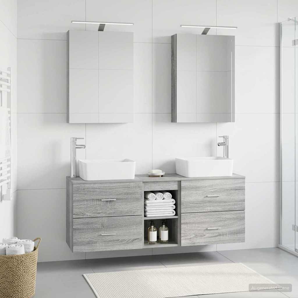 5 Piece Bathroom Furniture Set Gray Sonoma Engineered Wood and Glass