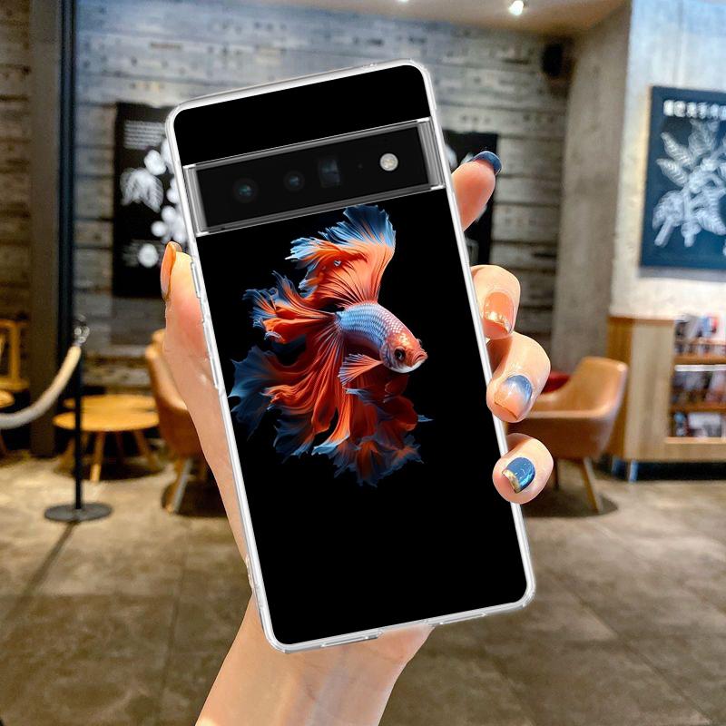 Милый Чехол-Крышка для Телефона с Рыбками для Google Pixel 8 7 6 5 4 4XL Ударопрочный Силиконовый 7A 6A 5A 4A 3A 3AXLPro 5G Прозрачный Корпус Capas