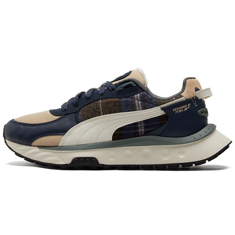 Puma Wild Rider Fabric Layered Leather Plaid Sports Low-Top Lifestyle Shoes Unisex Sneakers Blue 384186-01