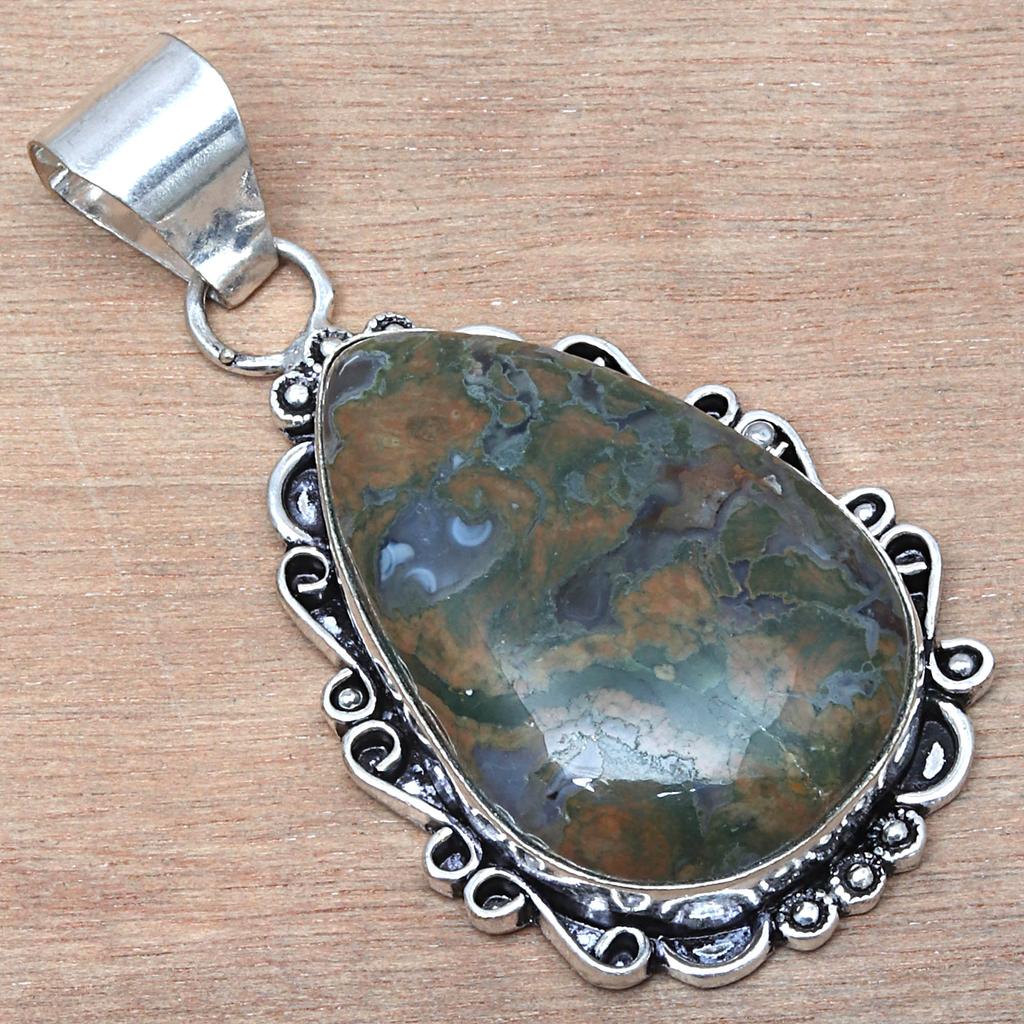 Подвеска из яшмы из тропического леса, подарок на день святого Валентина, серебряное ювелирное изделие, 2 дюйма