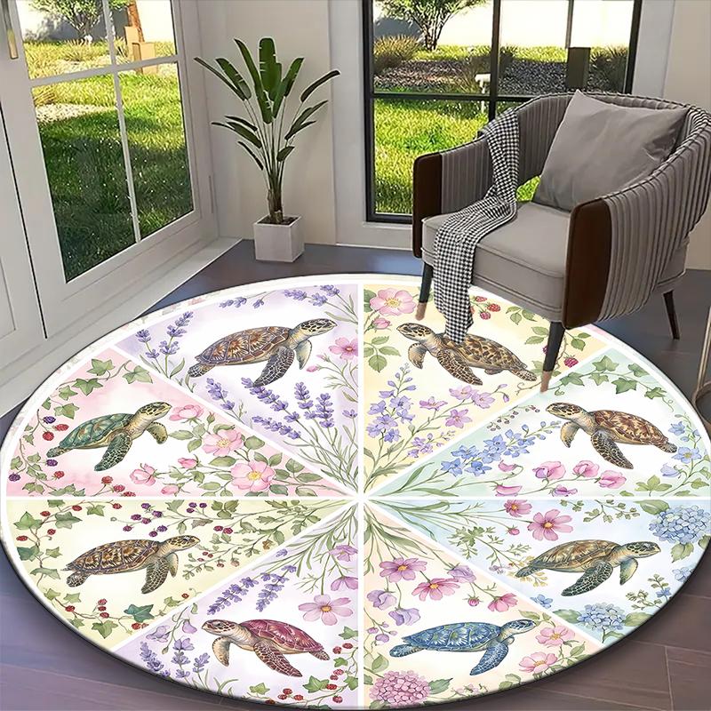 [1pc Colored Turtles Office Carpet] Easy Maintenance Chair Rug for Conference Room Use, Durable Round Sofa Floor Mat