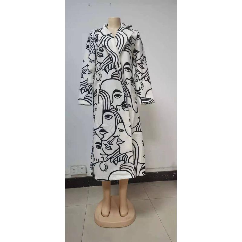 Шерстяное пальто женское длинное пальто с лацканами большого размера свободное с длинными рукавами с принтом ветровка утолщенная теплая повседневная дорожная на осень и зиму