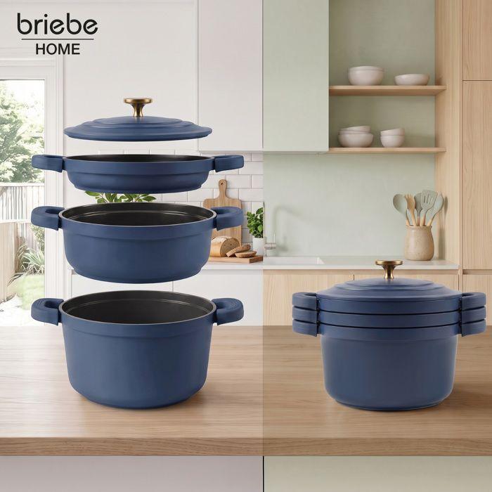 Batterie Cuisine Induction Empilable, Antiadhésif Céramique sans PFOA, 4 Pièces, Briebe Totem, 22 cm, KB1208BLU