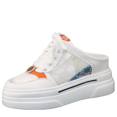 Модные женские получешки кроссовки 2024 летние кожаные тапочки на высоком каблуке 8 см повседневные женские кроссовки на шнуровке обувь модные летние тапочки