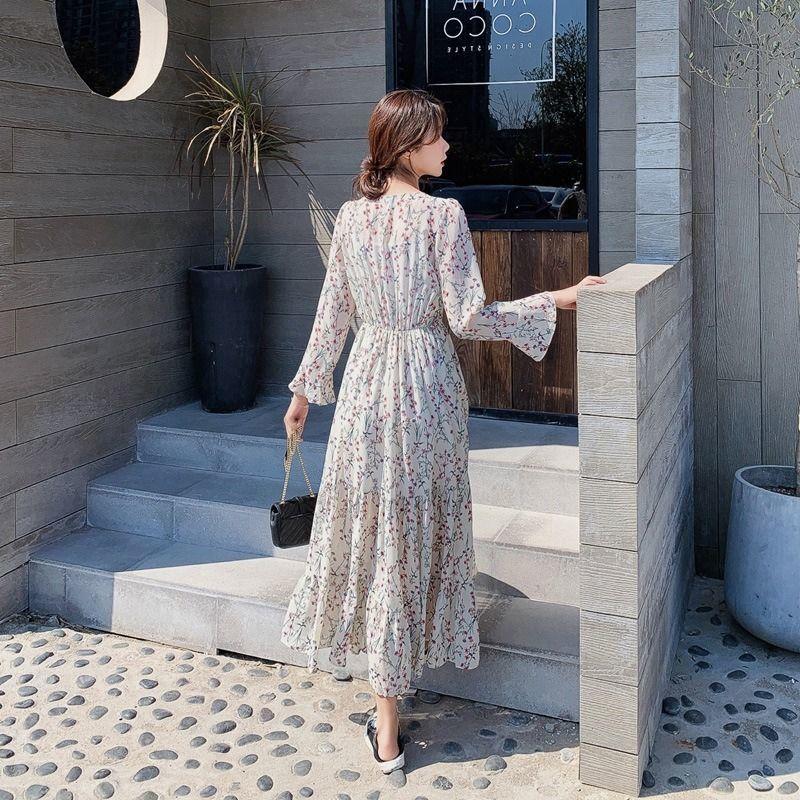 WTEMPO Брендовое фрагментированное шифоновое платье с длинными рукавами, свободная универсальная юбка в стиле ретро с большим подолом, тонкие, высокие, супер длинные юбки до колена