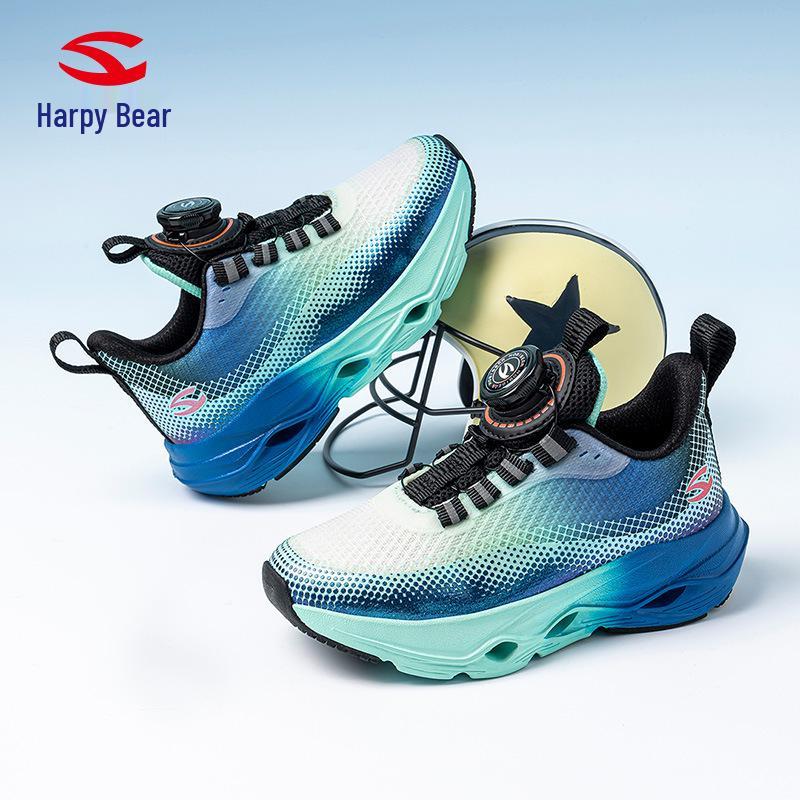 Happy Bear Boys' Lightweight Double Mesh Running Shoes with Rotating Buckle & Shock Absorption, Breathable & Trendy Design.