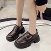 Туфли-лоферы в британском стиле на толстом каблуке с платформой 2024 года, новые осенне-зимние универсальные женские туфли, увеличивающие рост, одинарные туфли, черные кожаные туфли