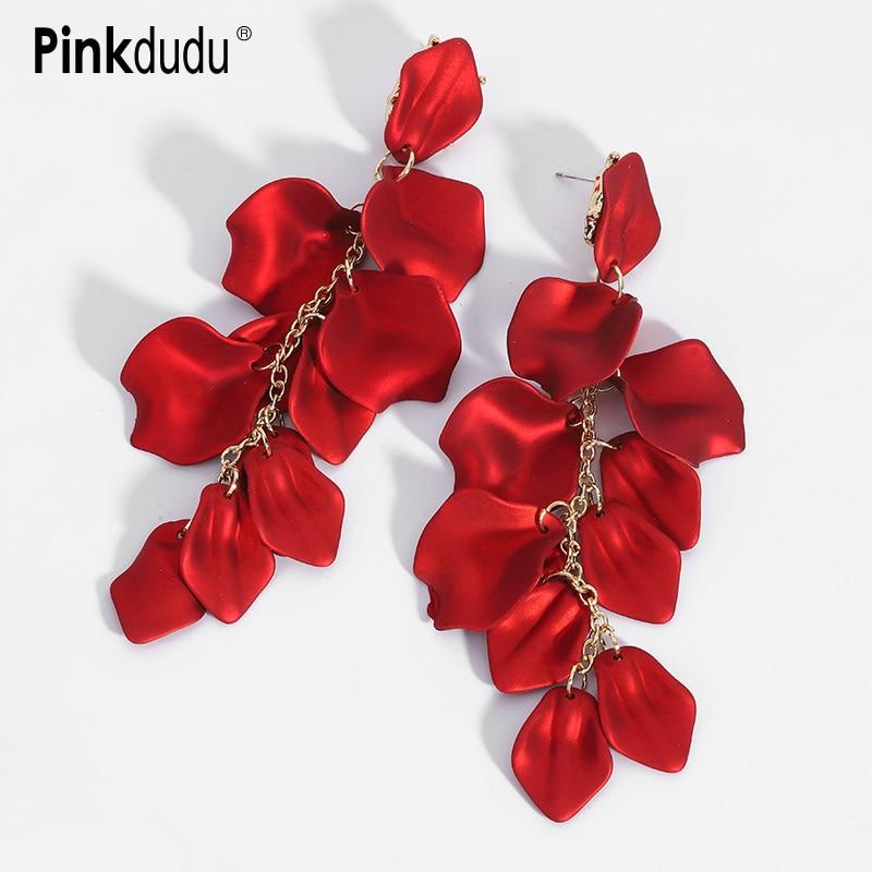 Pinkdudu Модные серьги-капли с лепестками красной розы, свежие длинные серьги-подвески из смолы с желтым цветком для женщин, ювелирные изделия PD315