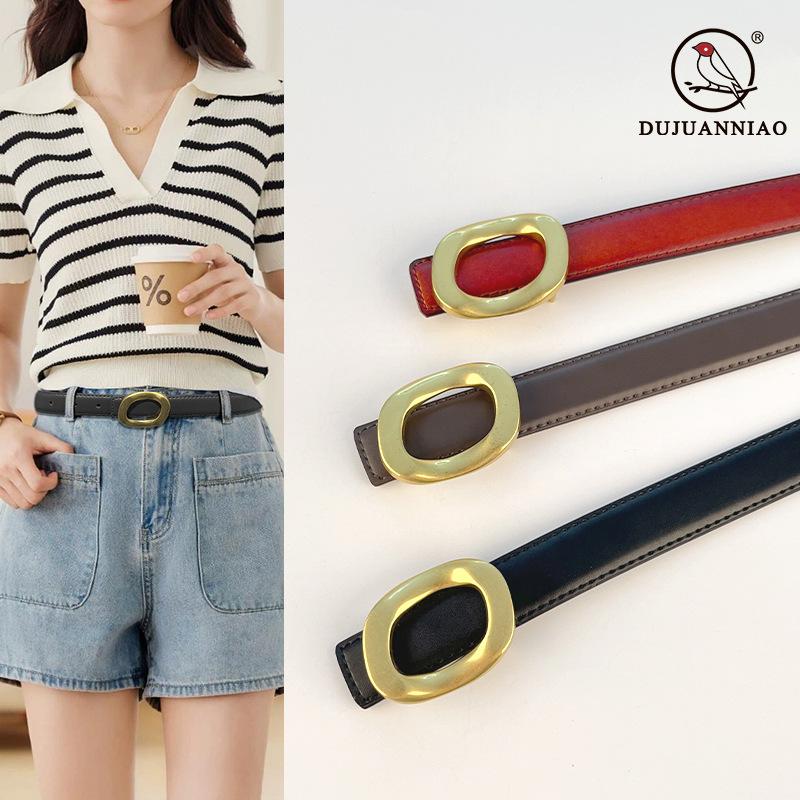 Leather Women'S Belt Simple Round Buckle Girls Belt With Jeans Casual Pants Belt Women'S