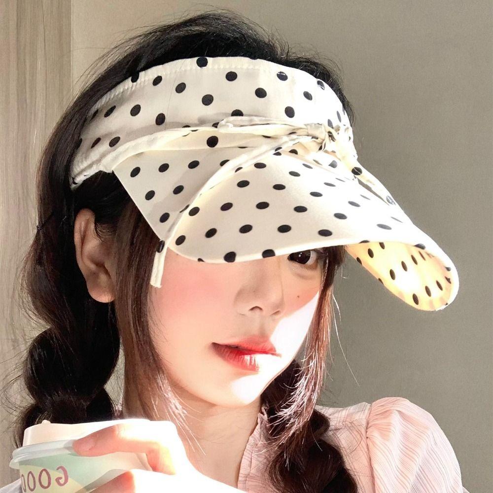 Wide Brim Visor Hat Polka Dot Empty Top Hat Fashion Sun Hat Women Girls