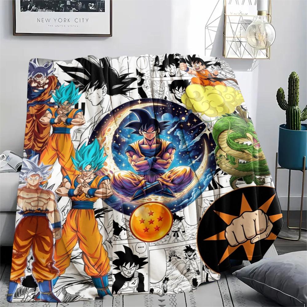 Dragon Ball Goku Print Blanket Flannel Warm Comfortable for Bedroom Sofa Chair Picnic Travel Home.-TING