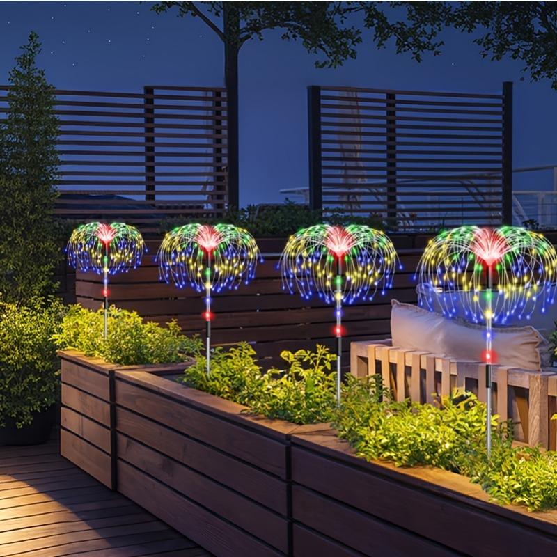 4 шт. Наружное солнечное освещение Медный фонарь-столбик, LED 8 режимов Садовый ландшафтный свет, Стержень из нержавеющей стали с датчиком источника света