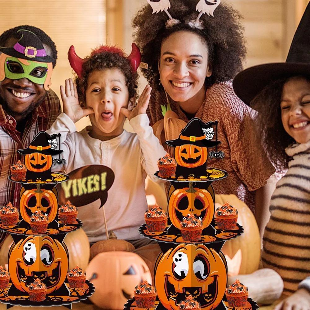 Украшение на Хэллоуин Тыква Многослойная подставка для торта Фестиваль призраков Десертный стол Многослойный бумажный противень для торта