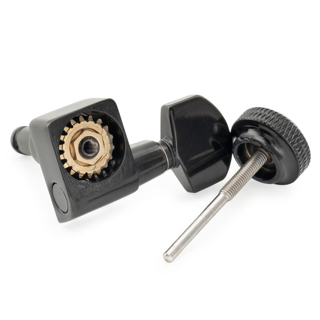 Musiclily Pro Locking Tuning Pegs with Gear Hex for Fender and Electric Black Left-Handed 6-Row, 2-Pin 181 Ratio, Buttons, Strat, Telecaster,