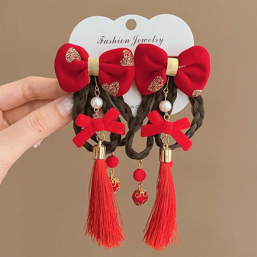 Tassels Children Bow Wig Hairpin Flower Ancient Style Hairpin Chinese New Year Headwear Girls
