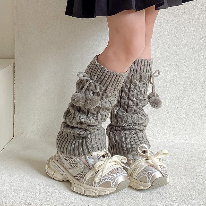 Children's Retro Coffee Color Long Tube Socks with Fur Ball - Warm, Thick, and Perfect for Autumn and Winter