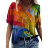 Модные весенние разноцветные принтованные блузки с коротким рукавом и V-образным вырезом футболки повседневные