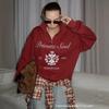 Oversize loose fashion half zipper pullover print chic sweater women