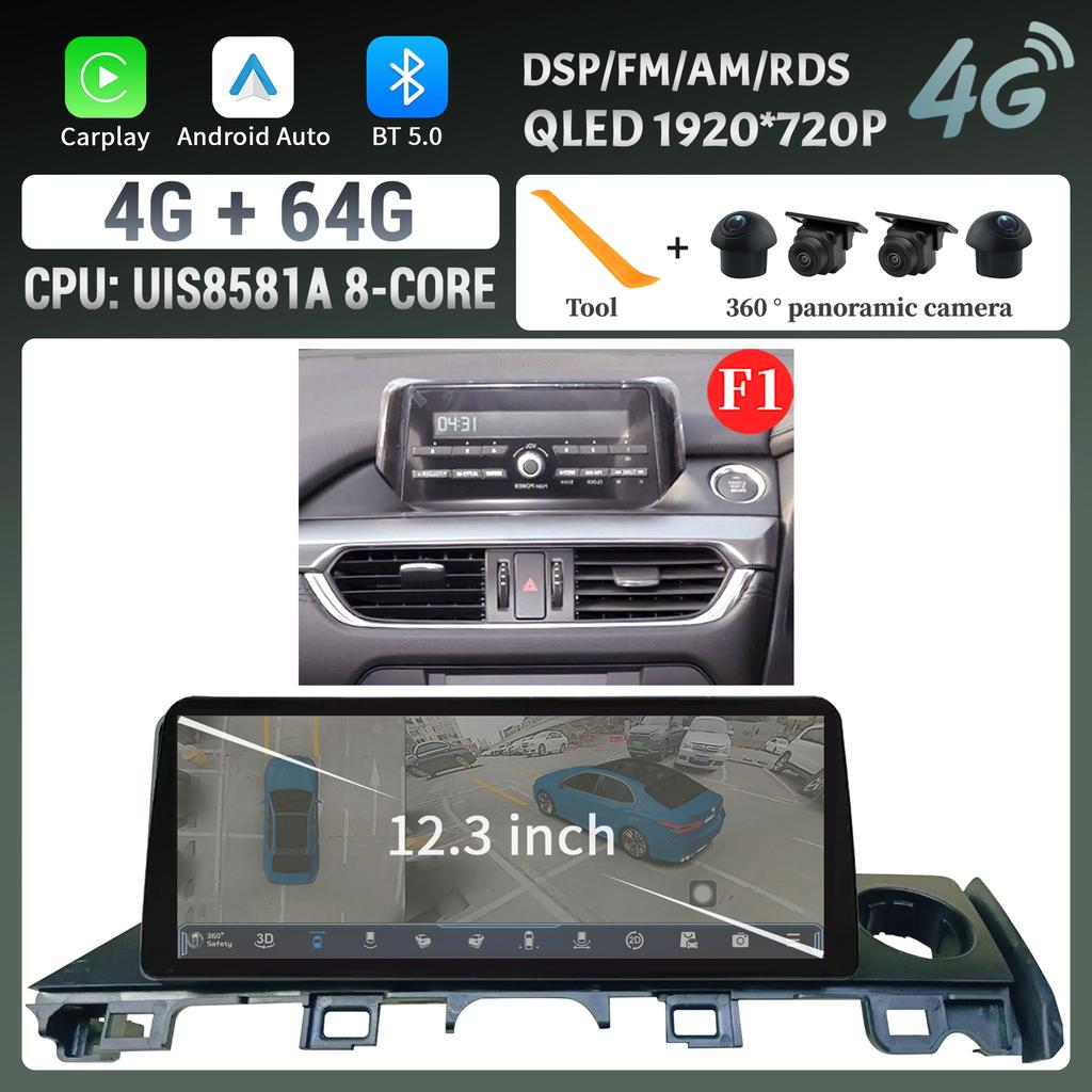 12,3" для Mazda 6 Atenza 3 2015-2018 с правым рулем автомобильное радио мультимедиа беспроводной Carplay мультимедиа 4G GPS стерео сенсорный экран