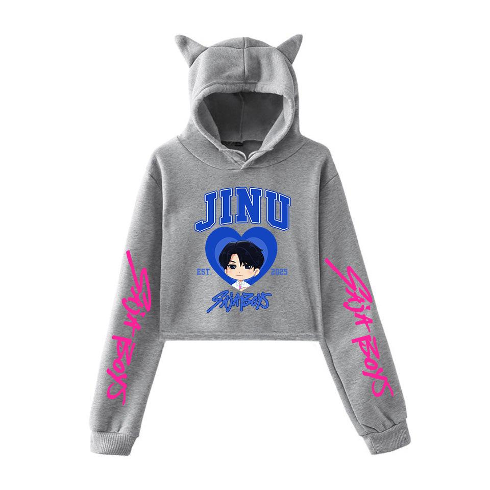 K-pop Охотники на демонов Кошачьи ушки Короткое худи Осень Saja Мальчиковый пуловер Аниме Косплей Вечеринка Куртка Студент Y2K Харадзюку Одежда