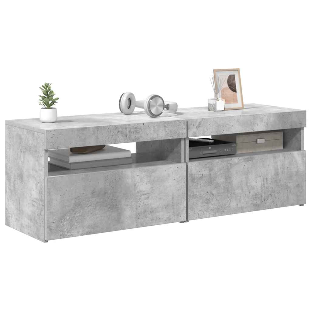 Fernsehschrank mit LED-Licht 2 Stück, Klappaufbewahrung Fernsehschrank, Aufbewahrungssideboard, 60x35x40 cm