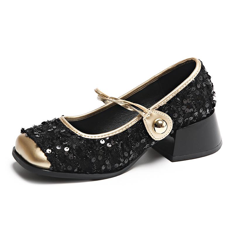 Нишевые высококачественные туфли Мэри Джейн с пайетками женские туфли 2024 года новые весенние туфли на плоской подошве во французском стиле вечерние туфли