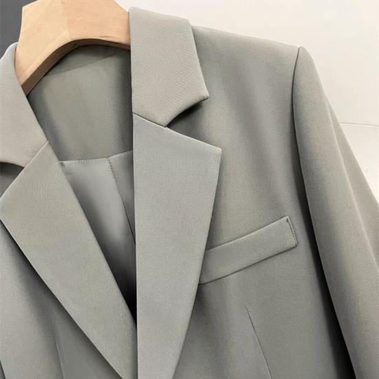 Women Suit Coat Lapel Long Sleeve Solid Color Casual Suit Jacket Loose Fit Double Breasted Basic