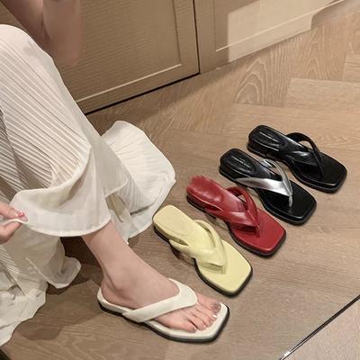 Su Yinyin 2025 лето новые квадратный носок танкетка пляжные шлепанцы женские сандалии на улице