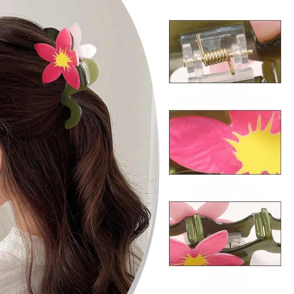 Forest Style Flower Hair Claw Colorful Hair Grab Clip Sweet Large Hair Clip Girls