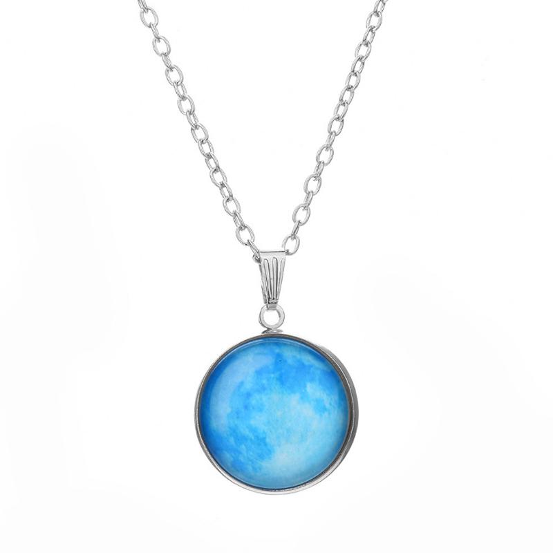 Серебряное бронзовое покрытие, модное стеклянное подарочное кабошон, подвеска в виде Луны, цепочка, светится в темноте, ожерелье с планетой галактики, новое звездное небо, унисекс, 1 шт., Вселенная