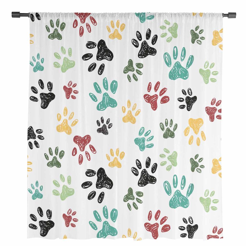 Граффити с изображением следов животных, прозрачные шторы для украшения гостиной, оконные шторы для кухни, тюль, вуаль, органза, шторы