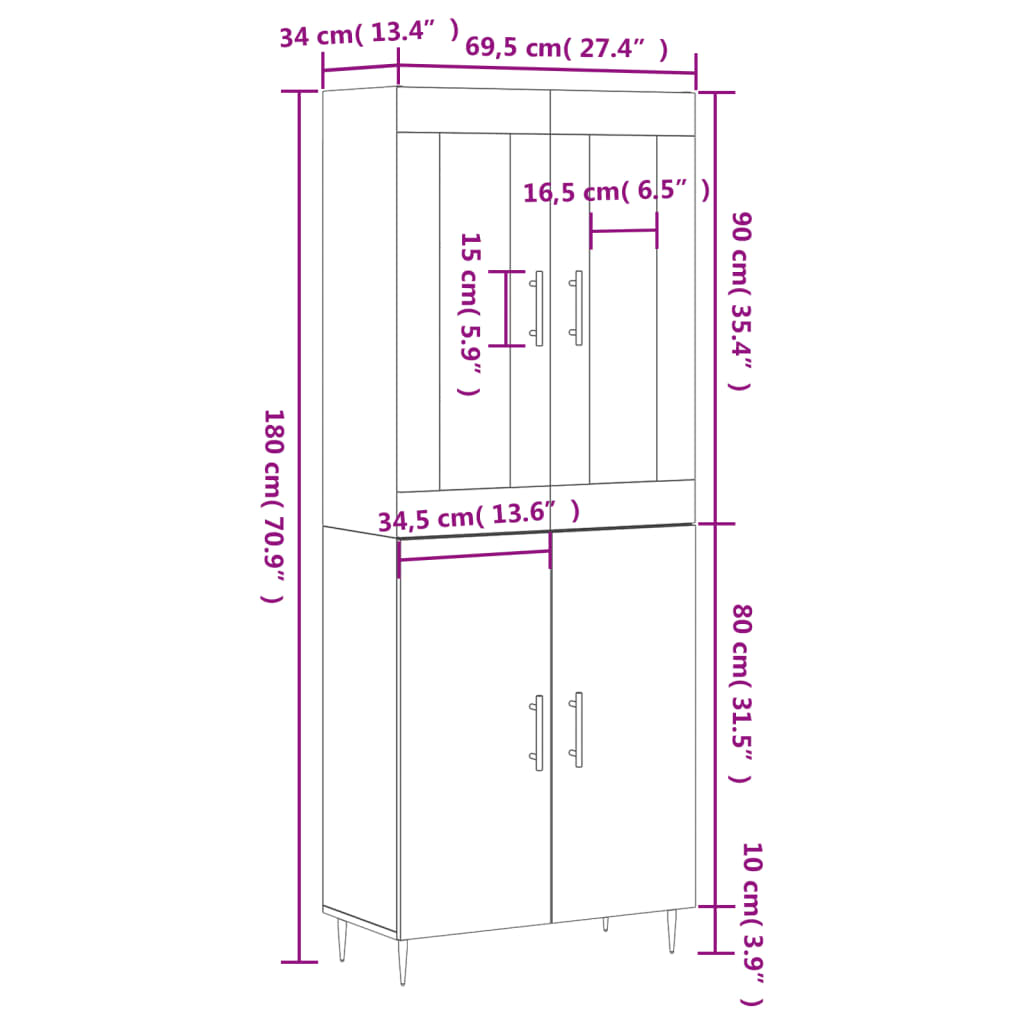 Highboard Gray Sonoma 69.5 x 34 x 180 cm Particleboard