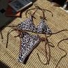 Sexy Leopard Bikini Suit Women Strap Push Up Swimsuit Three Points Bikini Set Low Waist Swimwear Women Summer Backless Beachwear