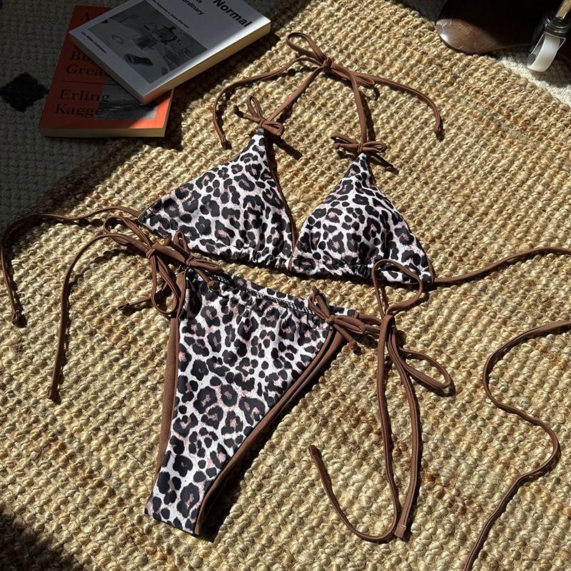 Sexy Leopard Bikini Suit Women Strap Push Up Swimsuit Three Points Bikini Set Low Waist Swimwear Women Summer Backless Beachwear