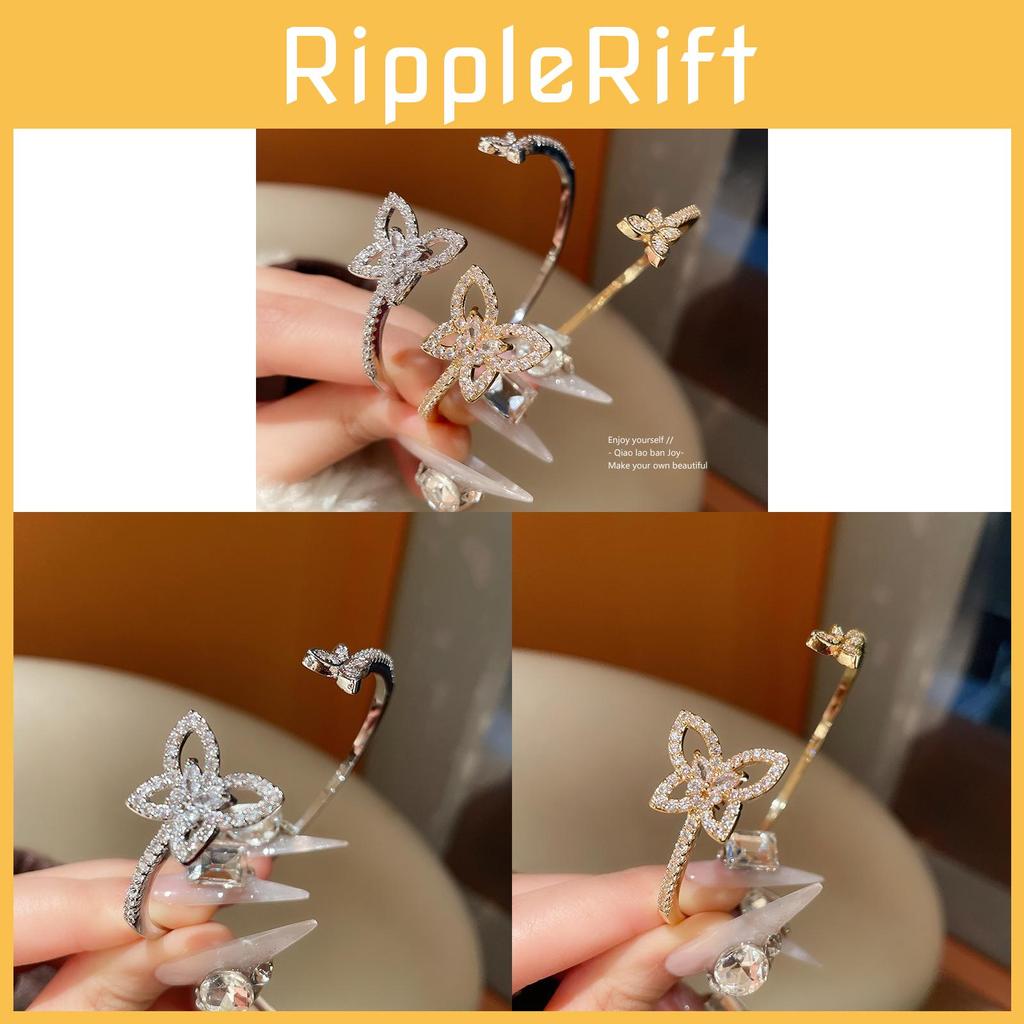 Elegant Butterfly Copper Bracelet With Zircon Inlay For Casual Daily Wear