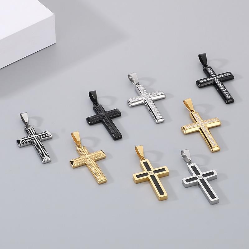 45/50/55/60cm Simple Zirconia Cross Pendant Charm Necklace For Men Hip Hop Gold Color Pendant Vintage Jewelry Gift Accessories